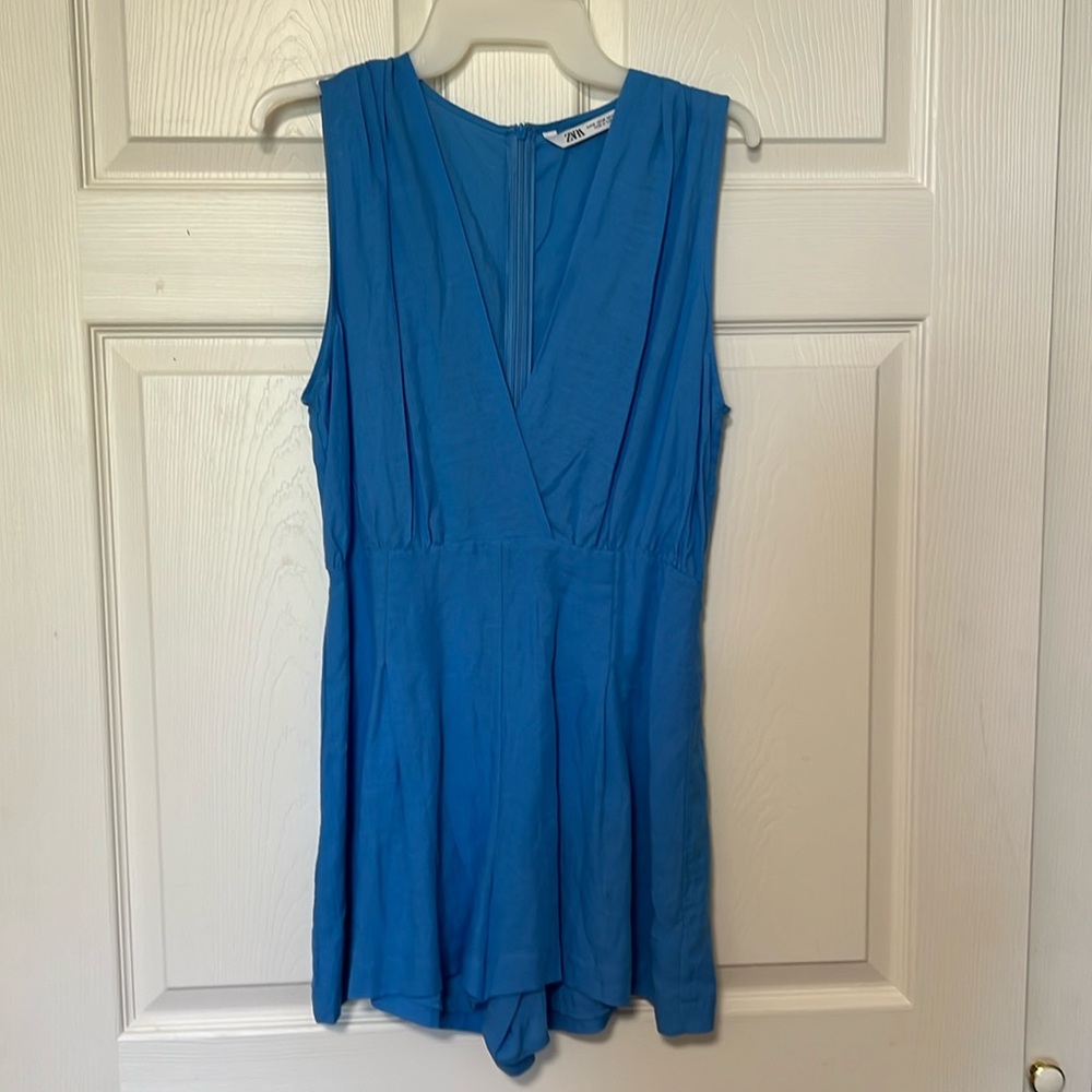 Zara blue linen romper (NWOT)